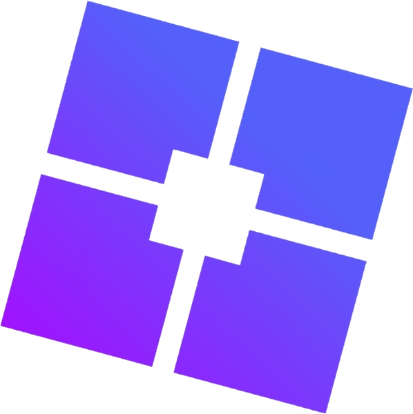 Chamfered square mark with cyan-to-violet glow on charcoal, Bloxtrap launcher emblem
